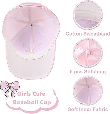 Kids Baseball Cap with Sequined Butterfly Applique | Adjustable Sun Hat for Sports & Picnics