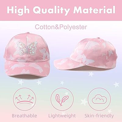 Kids Baseball Cap with Sequined Butterfly Applique | Adjustable Sun Hat for Sports & Picnics