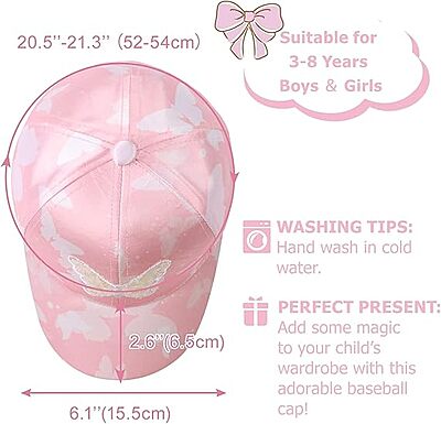 Kids Baseball Cap with Sequined Butterfly Applique | Adjustable Sun Hat for Sports & Picnics