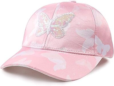 Kids Baseball Cap with Sequined Butterfly Applique | Adjustable Sun Hat for Sports & Picnics