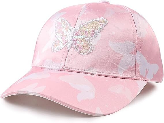 Kids Baseball Cap with Sequined Butterfly Applique | Adjustable Sun Hat for Sports & Picnics