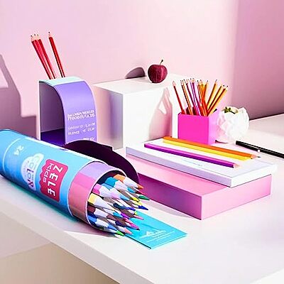 Zele Kids Vibrant Color Pencils Set with Cylindrical Tube for Storage 24 Count