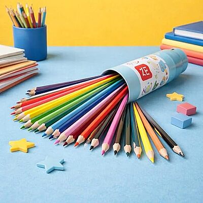 Zele Kids Vibrant Color Pencils Set with Cylindrical Tube for Storage 24 Count
