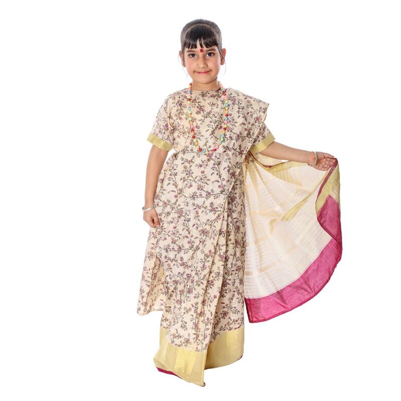 Kids Saree Fancy Dress Costume Cream Kids Saree Fancy Dress Costume Cream