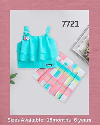 Applique Top Skirt Set For Girls-Blue