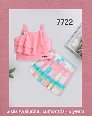 Applique Top Skirt Set For Girls-Peach