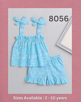 Fine Block Printed Co-Ord Set For Girls Catalogue 1-Aqua