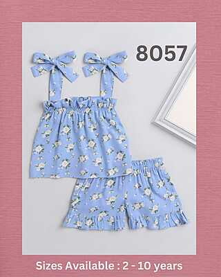 Fine Block Printed Co-Ord Set For Girls Catalogue 1-Blue