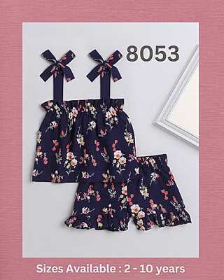 Fine Block Printed Co-Ord Set For Girls Catalogue 1-NavyBlue