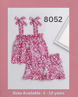Fine Block Printed Co-Ord Set For Girls Catalogue 1-Pink
