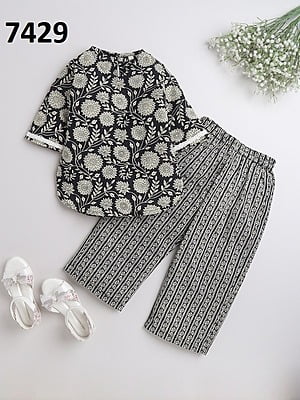 Fine Block Printed Co-Ord Set For Girls Catalogue 2-Black-1