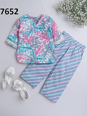 Fine Block Printed Co-Ord Set For Girls Catalogue 2-Grey-1