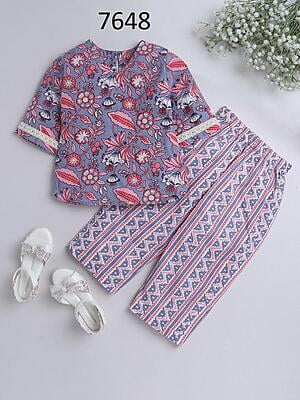 Fine Block Printed Co-Ord Set For Girls Catalogue 2-Grey-3