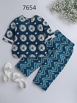 Fine Block Printed Co-Ord Set For Girls Catalogue 2-Indigo-1