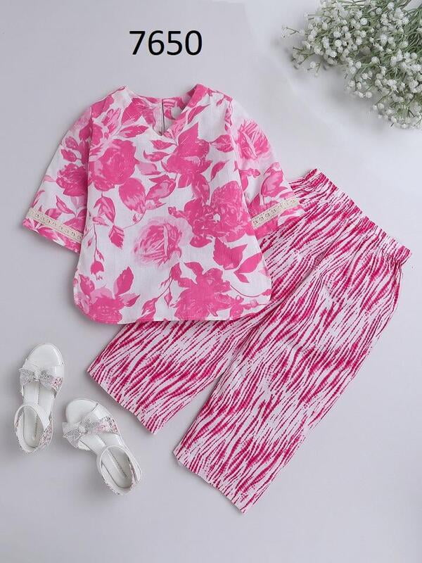 Fine Block Printed Co-Ord Set For Girls Catalogue 2-Pink-1