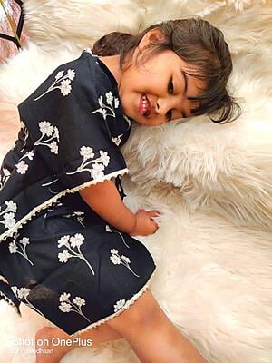 Fine Block Printed Soft Cotton Kaftan For Girls-Black-2 Fine Block Printed Soft Cotton Kaftan For Girls-Black-2