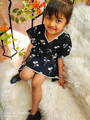 Fine Block Printed Soft Cotton Kaftan For Girls-Black-3 Fine Block Printed Soft Cotton Kaftan For Girls-Black-3