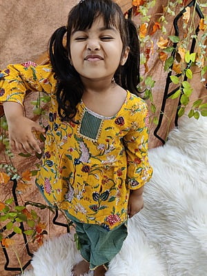 Fine Soft Cotton Dhoti Kurta Set For Girls-Mustard-2 Fine Soft Cotton Dhoti Kurta Set For Girls-Mustard-2