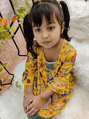Fine Soft Cotton Dhoti Kurta Set For Girls-Mustard-3 Fine Soft Cotton Dhoti Kurta Set For Girls-Mustard-3