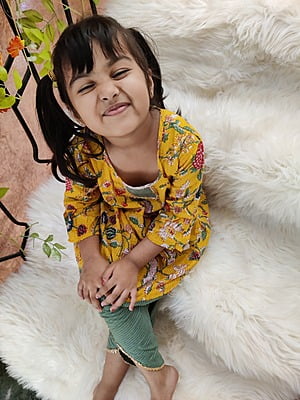 Fine Soft Cotton Dhoti Kurta Set For Girls-Mustard-4 Fine Soft Cotton Dhoti Kurta Set For Girls-Mustard-4