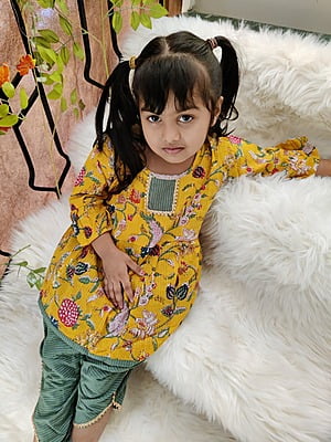 Fine Soft Cotton Dhoti Kurta Set For Girls-Mustard-5 Fine Soft Cotton Dhoti Kurta Set For Girls-Mustard-5