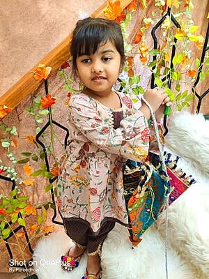 Fine Block Printed Soft Cotton Peplum Top Dhoti Set For Girls-Brown-2 Fine Block Printed Soft Cotton Peplum Top Dhoti Set For Girls-Brown-2