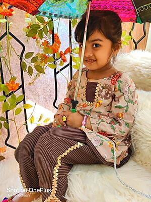 Fine Block Printed Soft Cotton Peplum Top Dhoti Set For Girls-Brown-3 Fine Block Printed Soft Cotton Peplum Top Dhoti Set For Girls-Brown-3