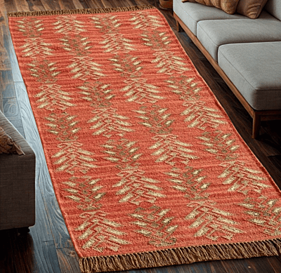 Terracotta Kilim Rug – Flat‑Weave Geometric Area/Runner with Fringe