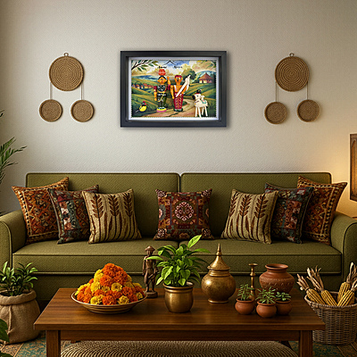 Kisan Katha - Handcrafted Farmer Themed Wall Frame with Wooden Dolls