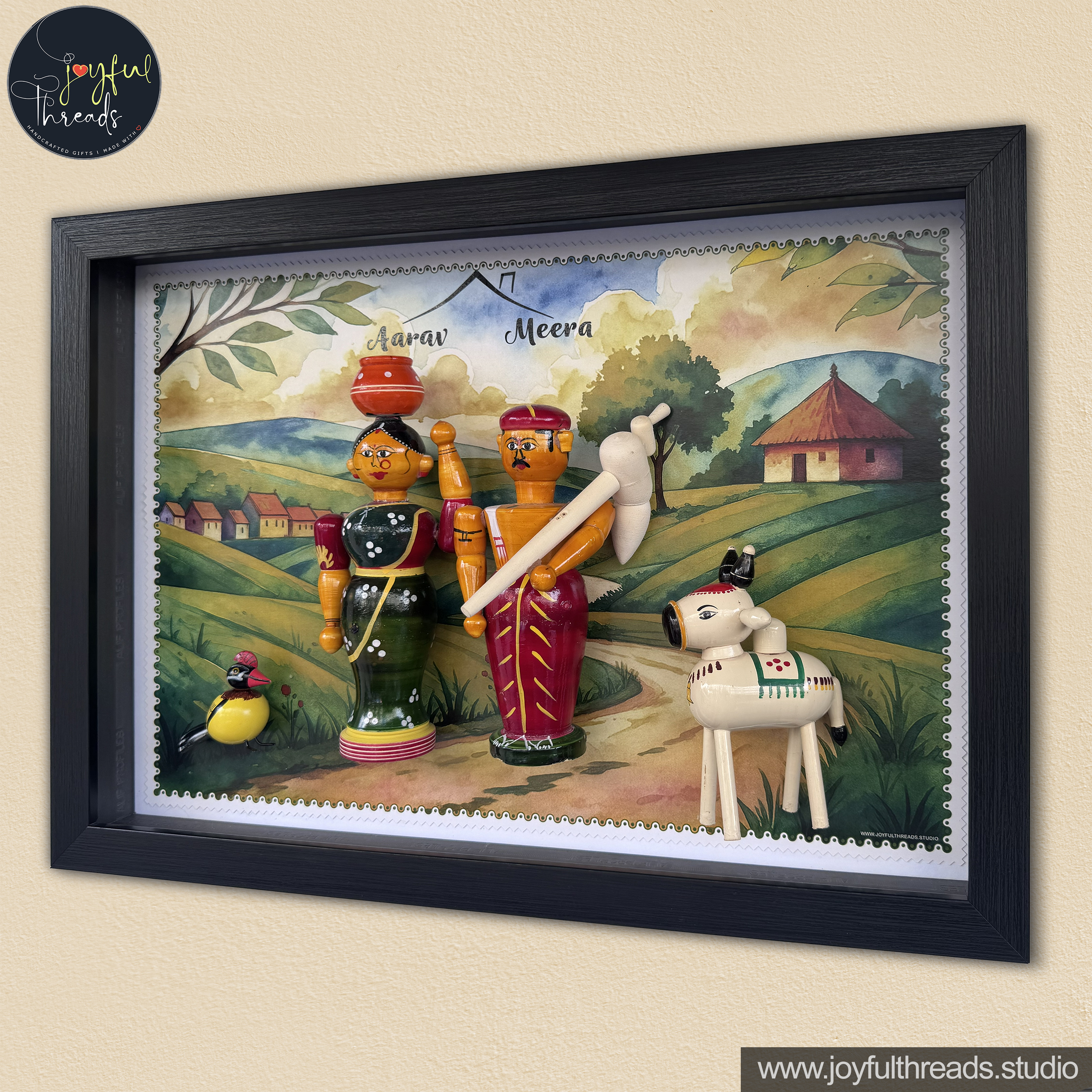 Kisan Katha - Handcrafted Farmer Themed Wall Frame with Wooden Dolls -  19x13 Inch