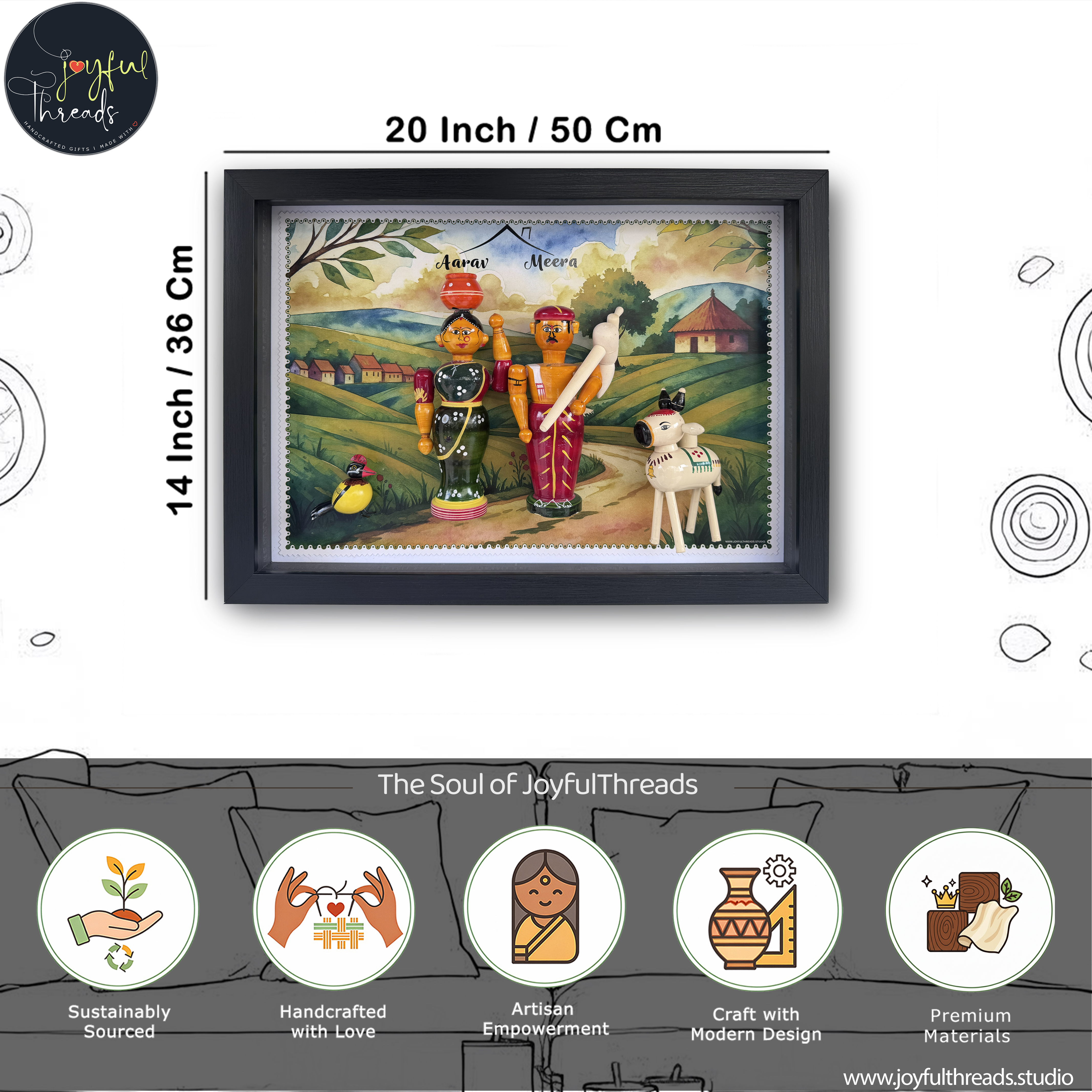 Kisan Katha - Handcrafted Farmer Themed Wall Frame with Wooden Dolls -  19x13 Inch