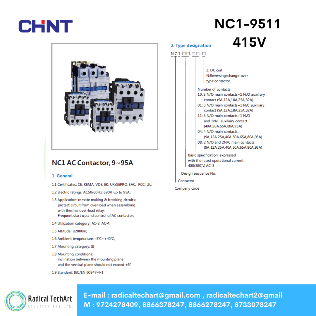 Chint NC1-95 3-Pole Contactor Front and Side View