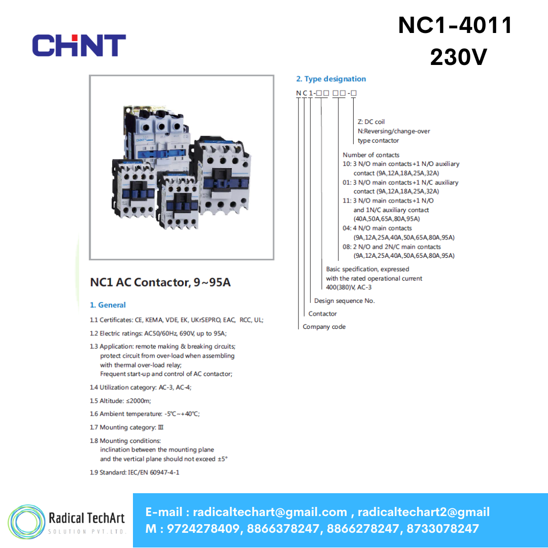 Chint NC1-40 3P Contactor Front and Side View
