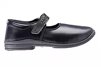 Lancer Girls' Black School Shoes with Hook-and-Loop Strap