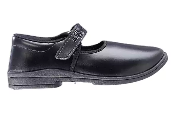 Lancer Girls' Black School Shoes with Hook-and-Loop Strap