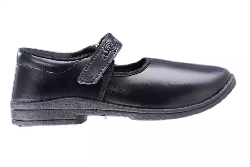 Lancer Girls' Black School Shoes with Hook-and-Loop Strap