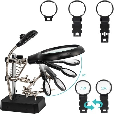 LED Lighted Magnifying Glass Soldering Station | 2.5X 7.5X 10X Hands-Free Magnifier with Clips LED Lighted Magnifying Glass Soldering Station | 2.5X 7.5X 10X Hands-Free Magnifier with Clips