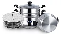 LLM Stainless Steel 5 in 1 Multi Propose Steamer with Idly pltaes, steamer Bowl & Stainer Bowl