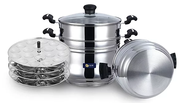 LLM Stainless Steel 5 in 1 Multi Propose Steamer with Idly pltaes, steamer Bowl & Stainer Bowl
