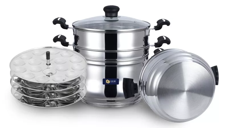 LLM Stainless Steel 5 in 1 Multi Propose Steamer with Idly pltaes, steamer Bowl & Stainer Bowl