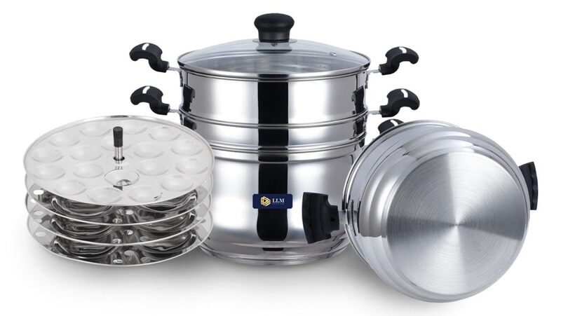LLM Stainless Steel 5 in 1 Multi Propose Steamer with Idly pltaes, steamer Bowl & Stainer Bowl