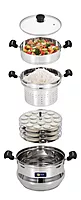 LLM Stainless Steel 5 in 1 Multi Propose Steamer with Idly pltaes, steamer Bowl & Stainer Bowl