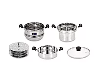 LLM Stainless Steel 5 in 1 Multi Propose Steamer with Idly pltaes, steamer Bowl & Stainer Bowl