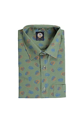 Green Cotton Leaf Printed Shirts