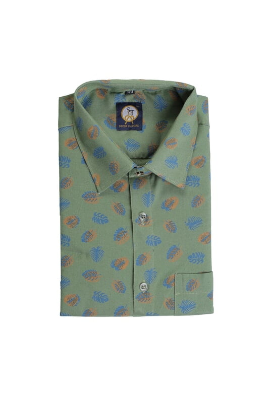 Green Cotton Leaf Printed Shirts