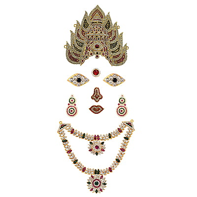 God Ornament Amman Face/Mugam with Kali Crown/Kireedom and Attigai/Necklace