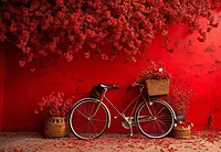 Fabric Baby Backdrop - Red Bloomy Ride - 5x7 Feet
