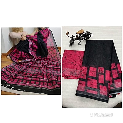 Linen Printed Saree-Peach