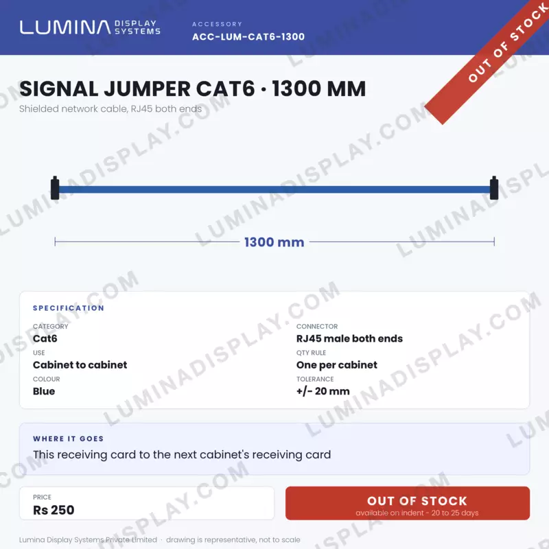 1300 mm Cat6 signal jumper cable with RJ45 male plugs at both ends for LED cabinets – Lumina