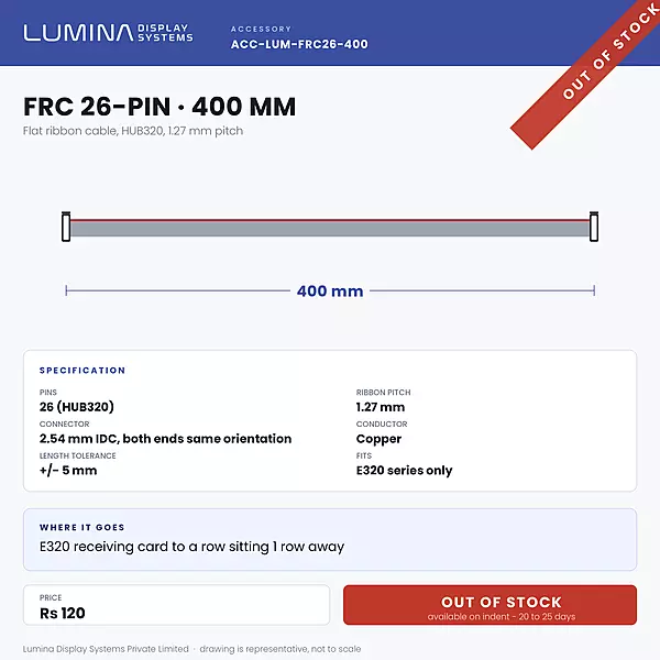 FRC Cable 26-Pin 400 mm - HUB320, 1.27 mm Pitch, IDC Both Ends